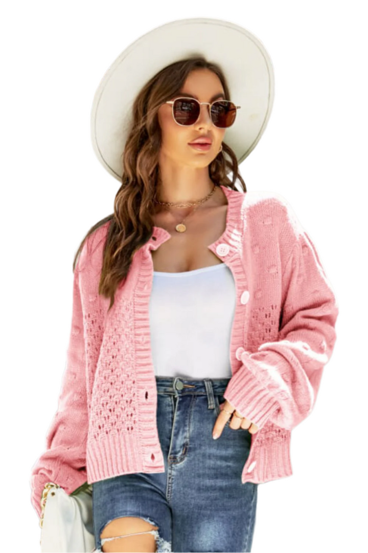 Alessia – Sheer Puff-Sleeve Women’s Knit Sweater