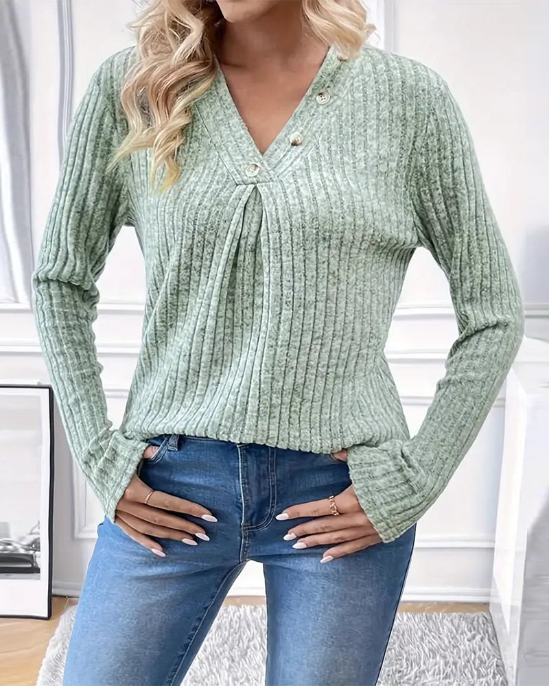 Carmela – Buttoned Women’s V-Neck Ruched Top