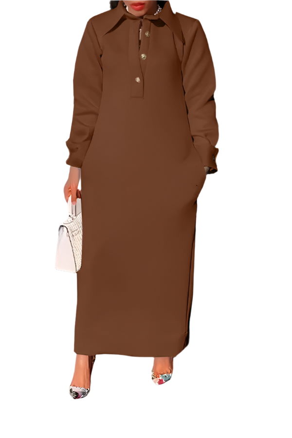 Beatrice – Casual Solid Color Women's Lapel Half-Button Dress