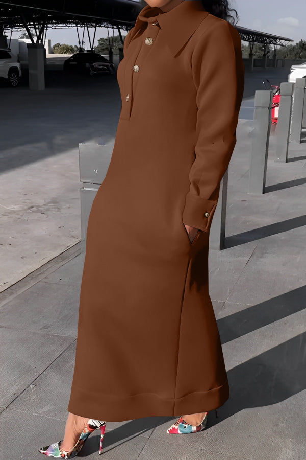 Beatrice – Casual Solid Color Women's Lapel Half-Button Dress