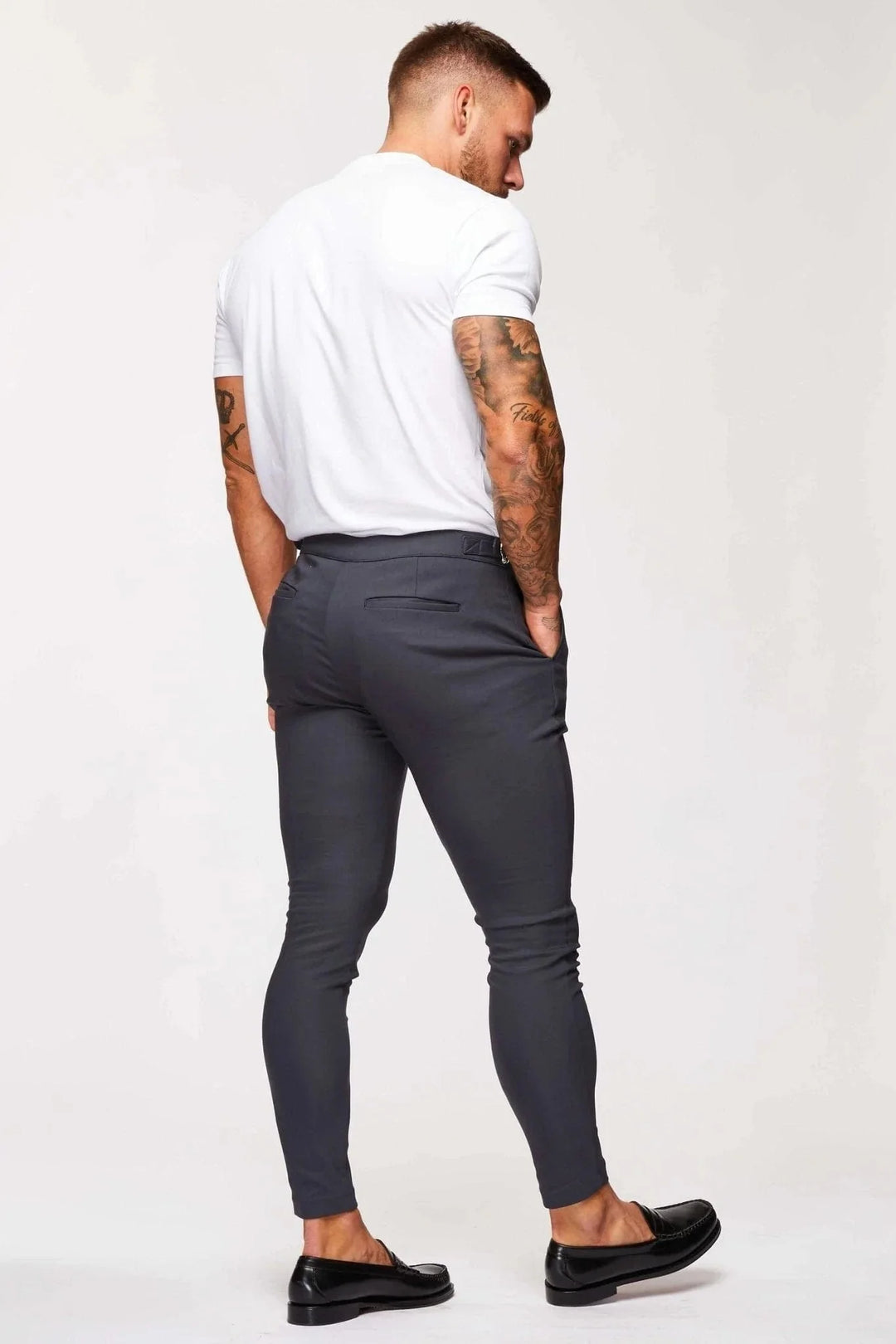 Dominic – Men's Stretch Trousers with Side Cinch in Grey