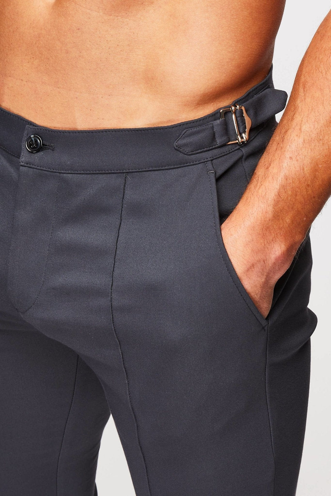 Dominic – Men's Stretch Trousers with Side Cinch in Grey