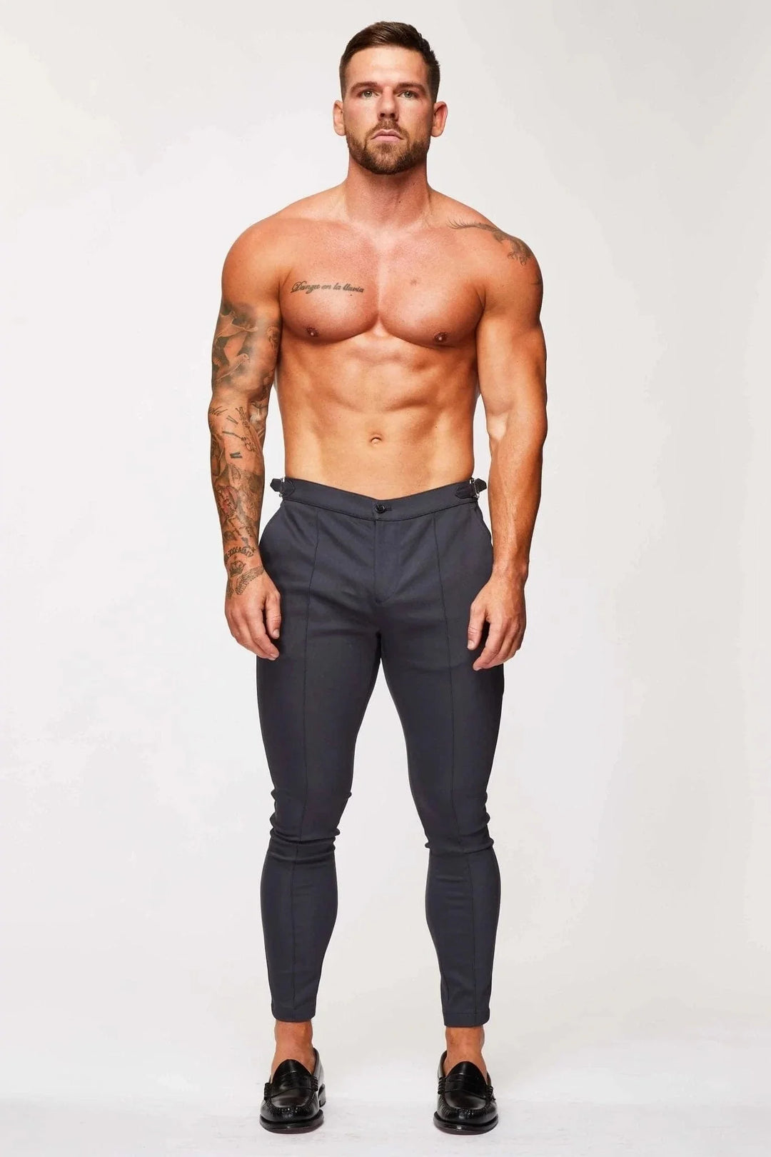 Dominic – Men's Stretch Trousers with Side Cinch in Grey