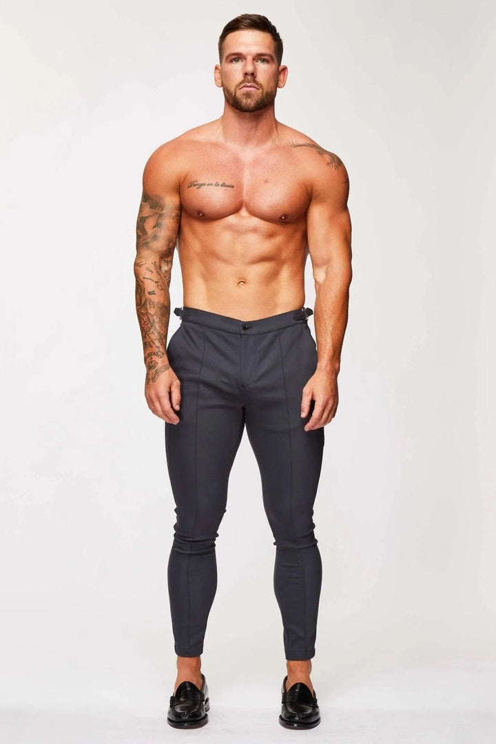 Dominic – Men's Stretch Trousers with Side Cinch in Grey