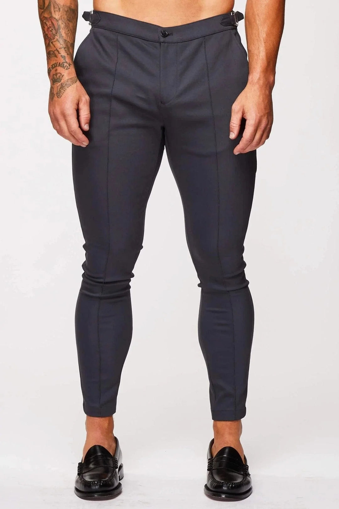 Dominic – Men's Stretch Trousers with Side Cinch in Grey