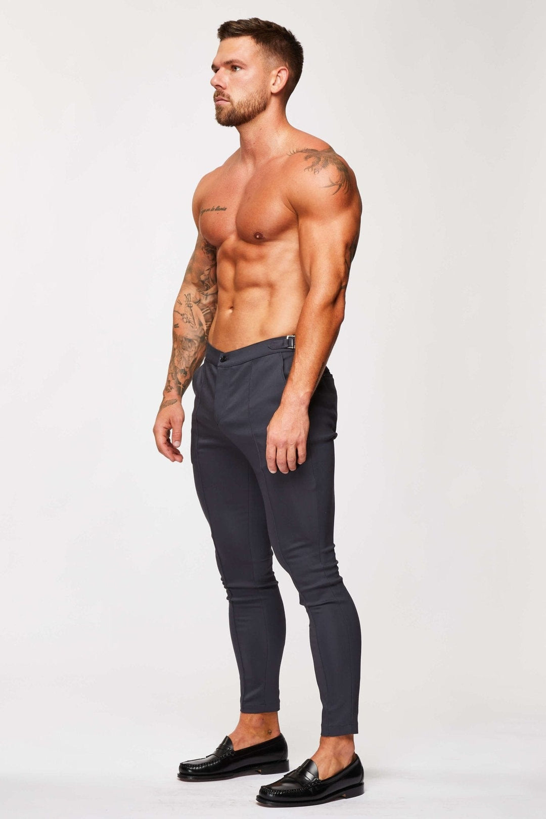 Dominic – Men's Stretch Trousers with Side Cinch in Grey