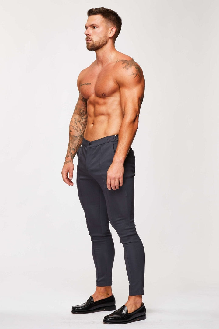 Dominic – Men's Stretch Trousers with Side Cinch in Grey