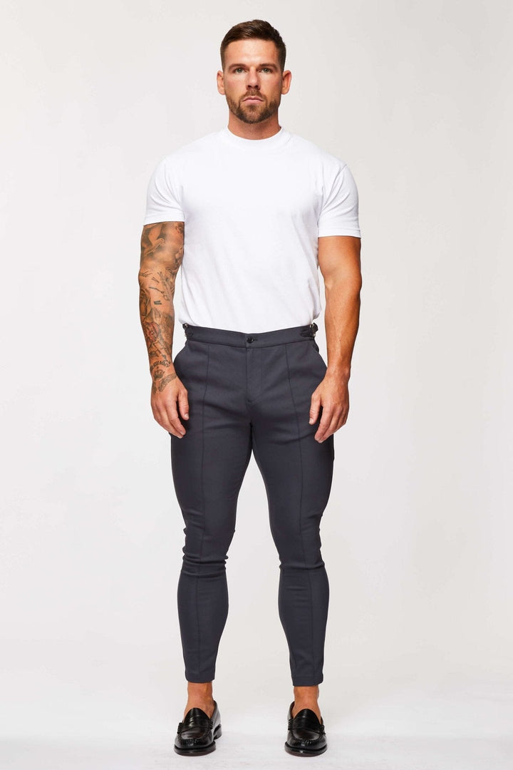 Dominic – Men's Stretch Trousers with Side Cinch in Grey