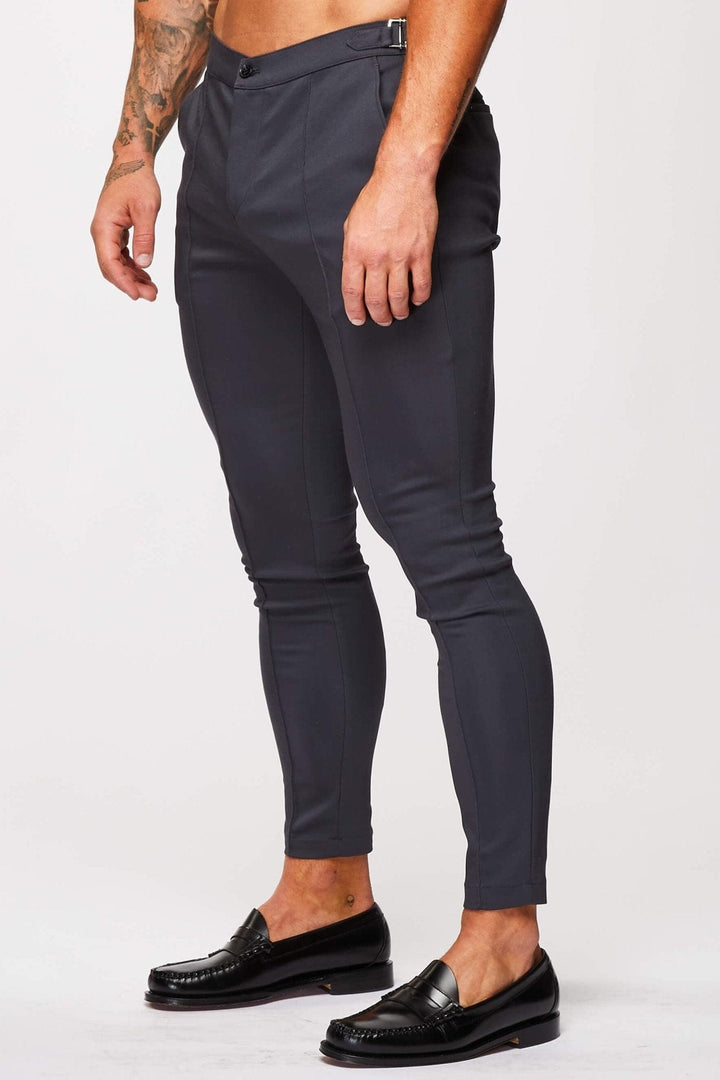 Dominic – Men's Stretch Trousers with Side Cinch in Grey