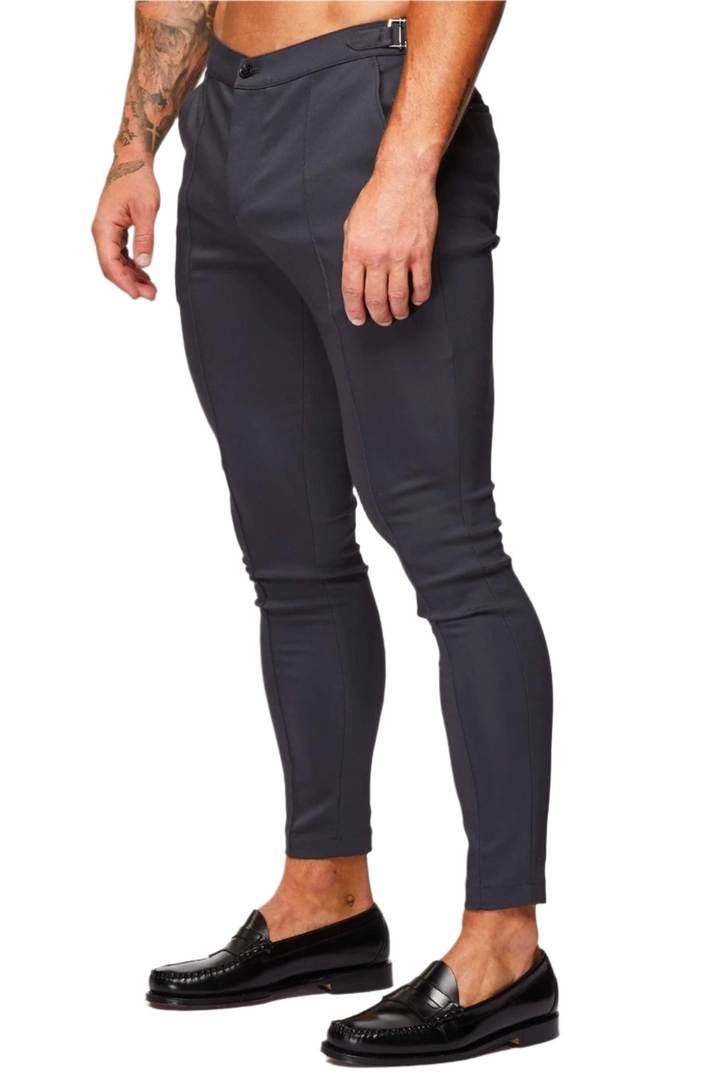 Dominic – Men's Stretch Trousers with Side Cinch in Grey