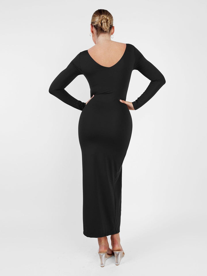 Clarize – Shapewear Long Sleeve V-Neck Slimming Maxi Dress