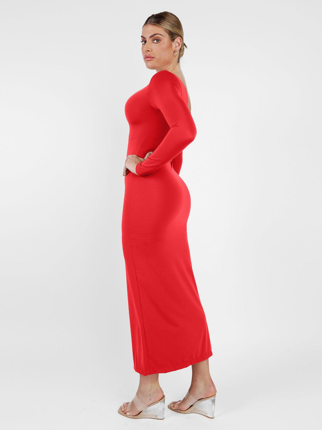 Clarize – Shapewear Long Sleeve V-Neck Slimming Maxi Dress