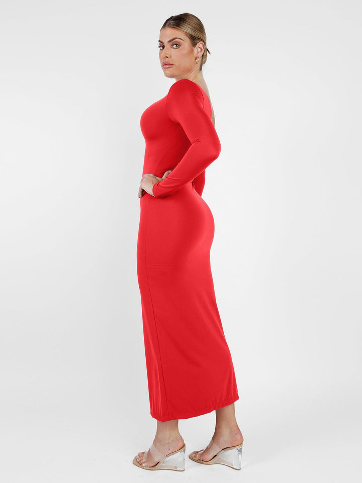 Clarize – Shapewear Long Sleeve V-Neck Slimming Maxi Dress