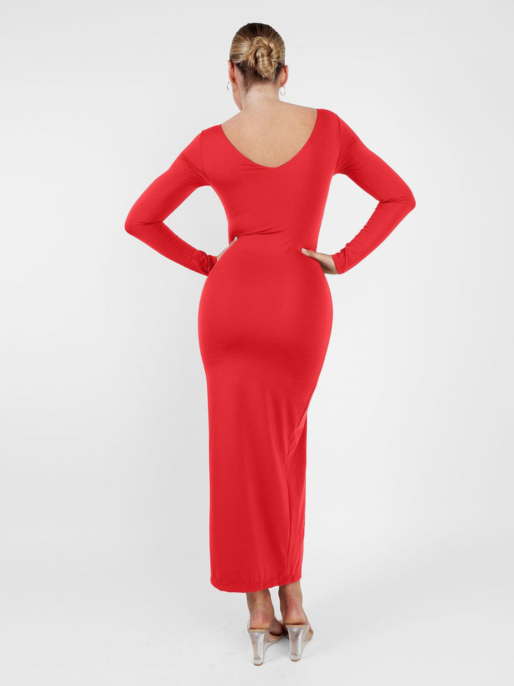 Clarize – Shapewear Long Sleeve V-Neck Slimming Maxi Dress