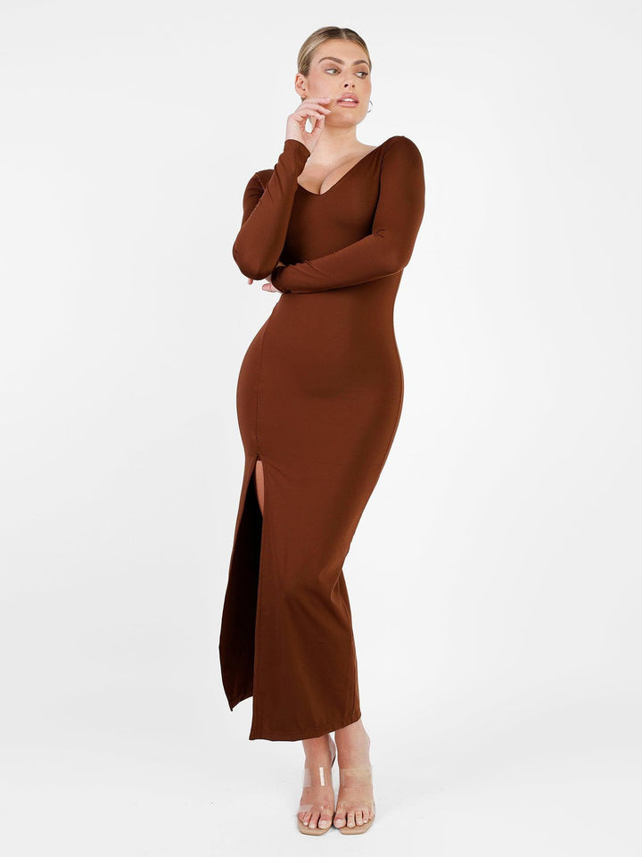 Clarize – Shapewear Long Sleeve V-Neck Slimming Maxi Dress
