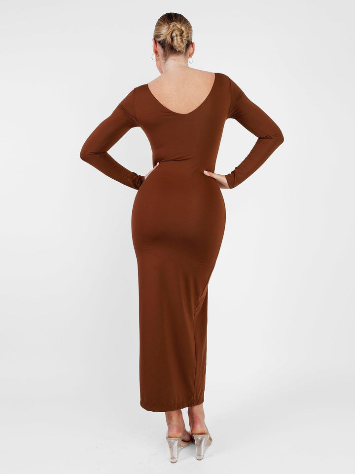 Clarize – Shapewear Long Sleeve V-Neck Slimming Maxi Dress