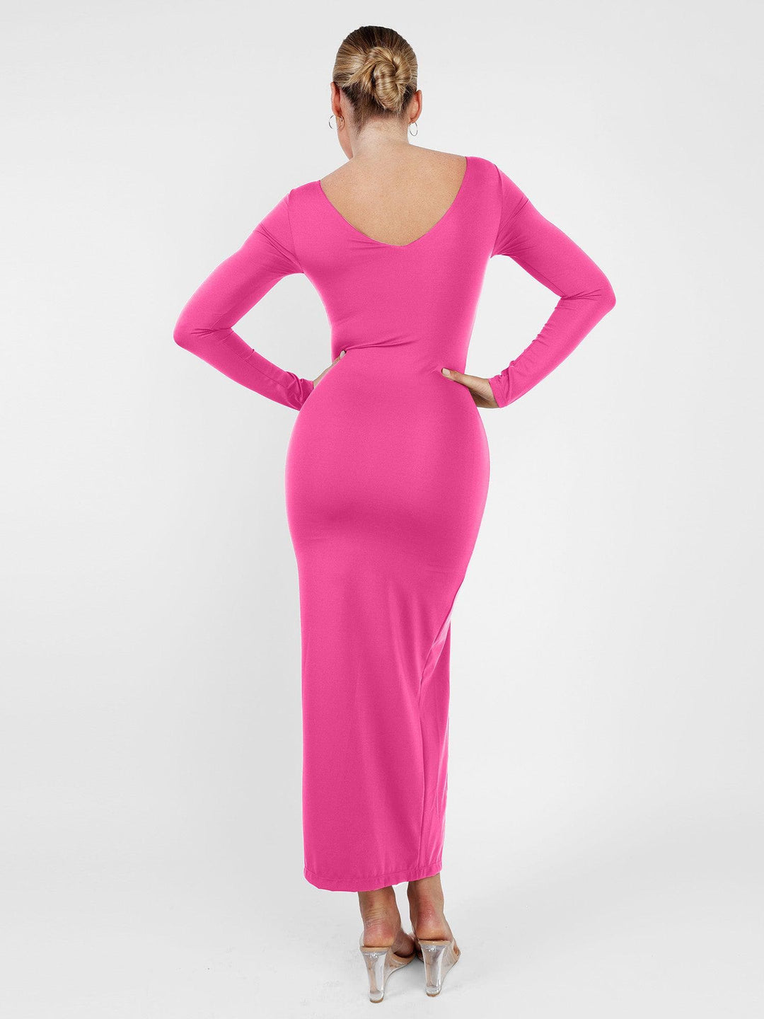 Clarize – Shapewear Long Sleeve V-Neck Slimming Maxi Dress