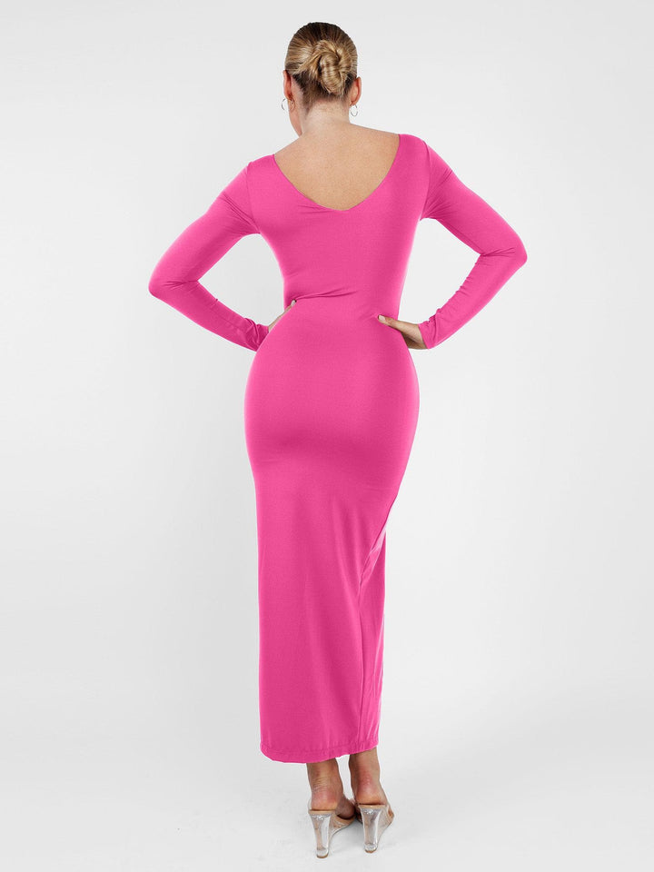 Clarize – Shapewear Long Sleeve V-Neck Slimming Maxi Dress