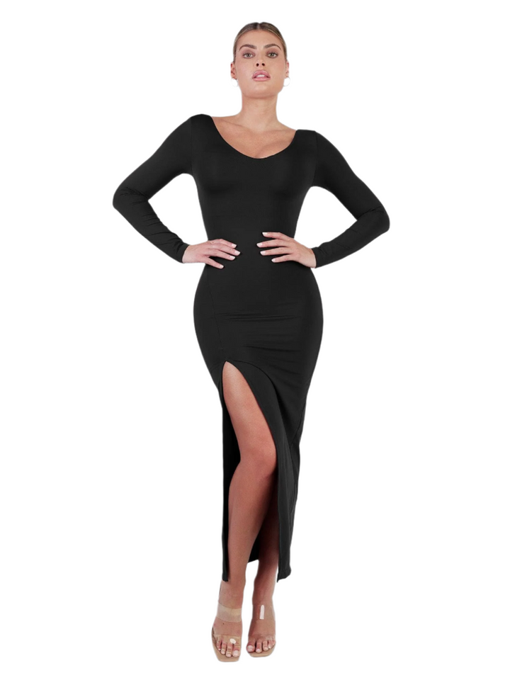 Clarize – Shapewear Long Sleeve V-Neck Slimming Maxi Dress