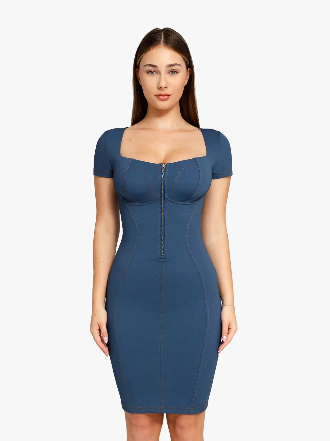Evelyn – Sculpting Denim-Inspired Women’s Midi Dress