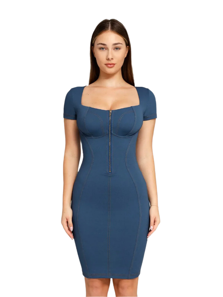 Evelyn – Sculpting Denim-Inspired Women’s Midi Dress