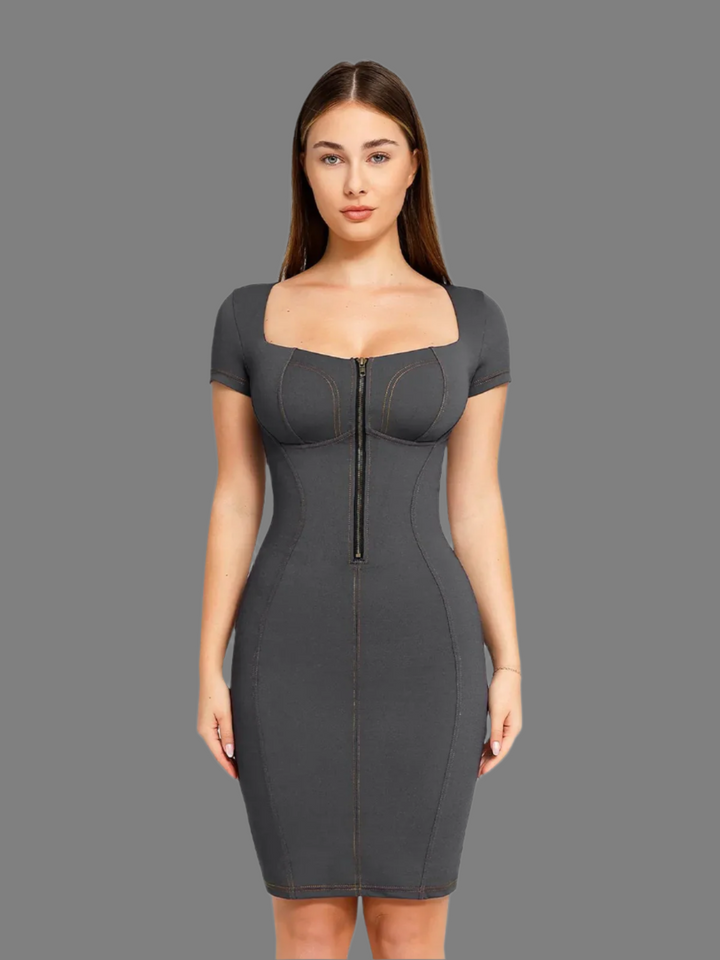 Evelyn – Sculpting Denim-Inspired Women’s Midi Dress