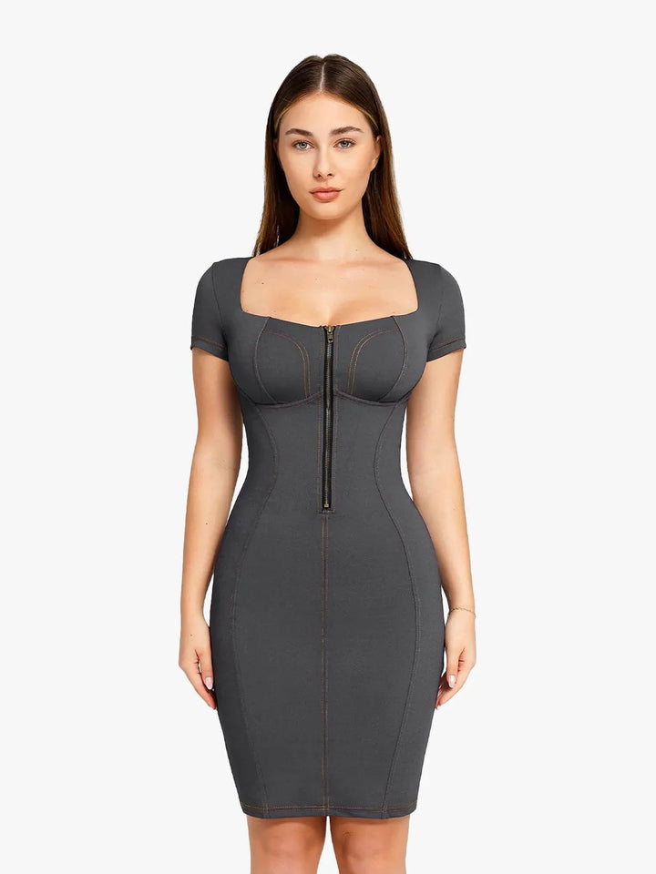 Evelyn – Sculpting Denim-Inspired Women’s Midi Dress