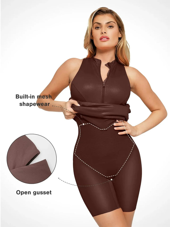 Giuliana – Faux Leather Sculpting Zip Midi Dress for Women