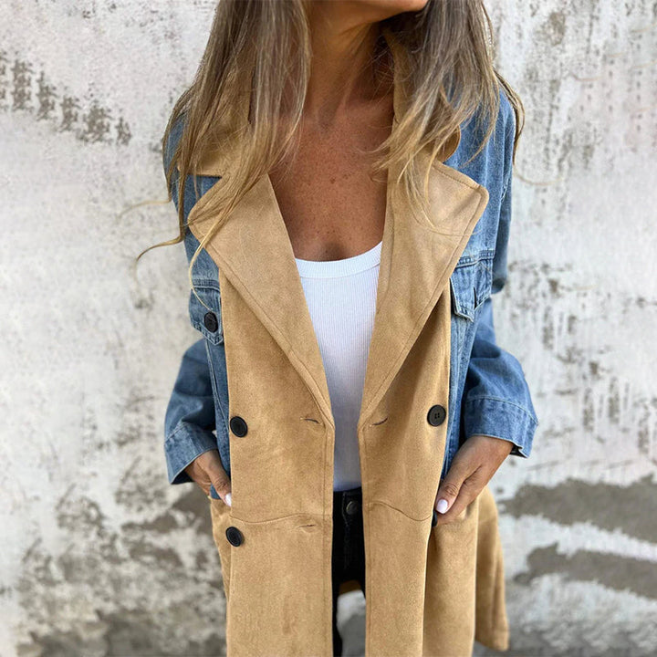 Serafina – Mid-Length Women’s Trench Coat with Denim Stitching