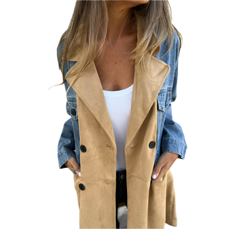 Serafina – Mid-Length Women’s Trench Coat with Denim Stitching