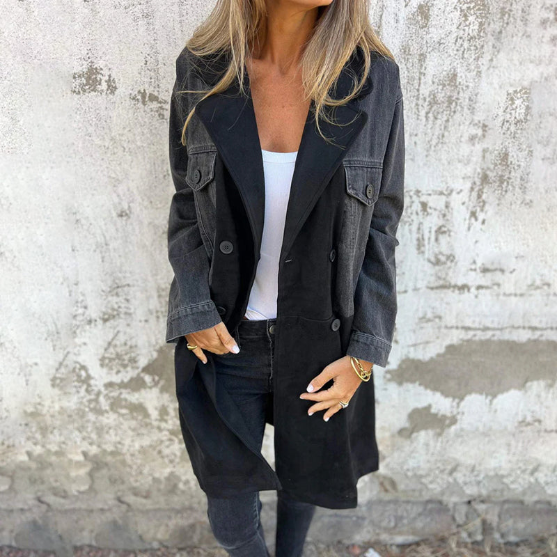 Serafina – Mid-Length Women’s Trench Coat with Denim Stitching