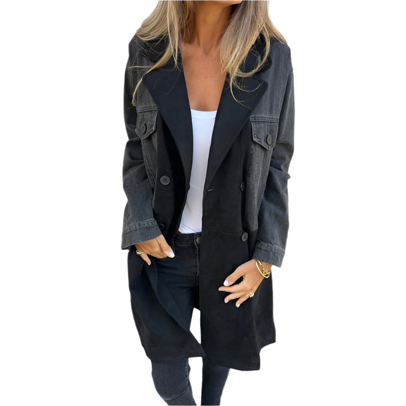 Serafina – Mid-Length Women’s Trench Coat with Denim Stitching