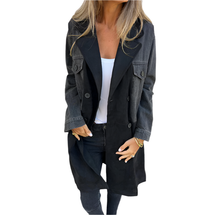Serafina – Mid-Length Women’s Trench Coat with Denim Stitching