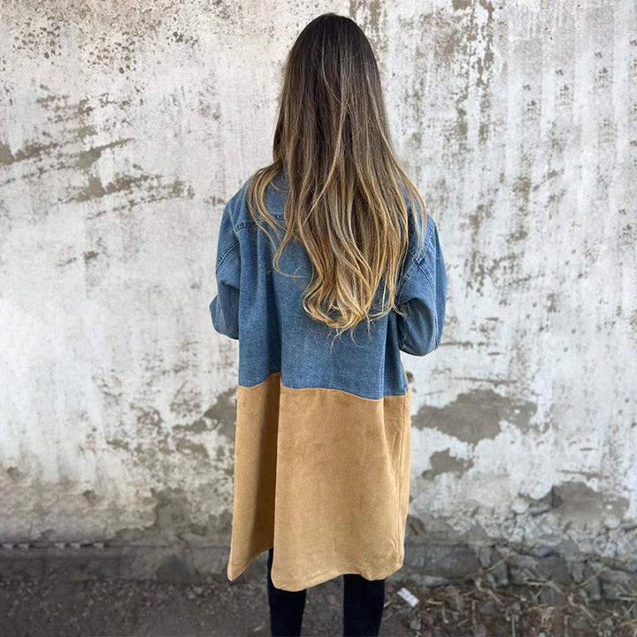 Serafina – Mid-Length Women’s Trench Coat with Denim Stitching