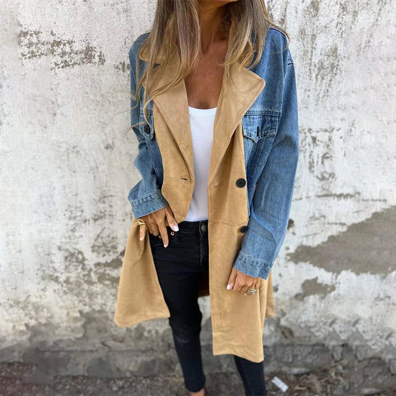 Serafina – Mid-Length Women’s Trench Coat with Denim Stitching