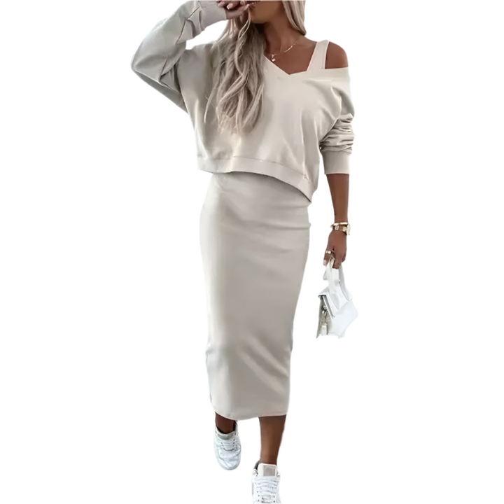 Sofia – Elegant 2-Piece Women’s Dress & Sweater Set