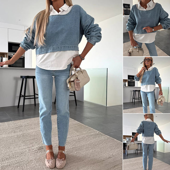 Morgan – Women’s Denim Two-Piece Set Top and Pants