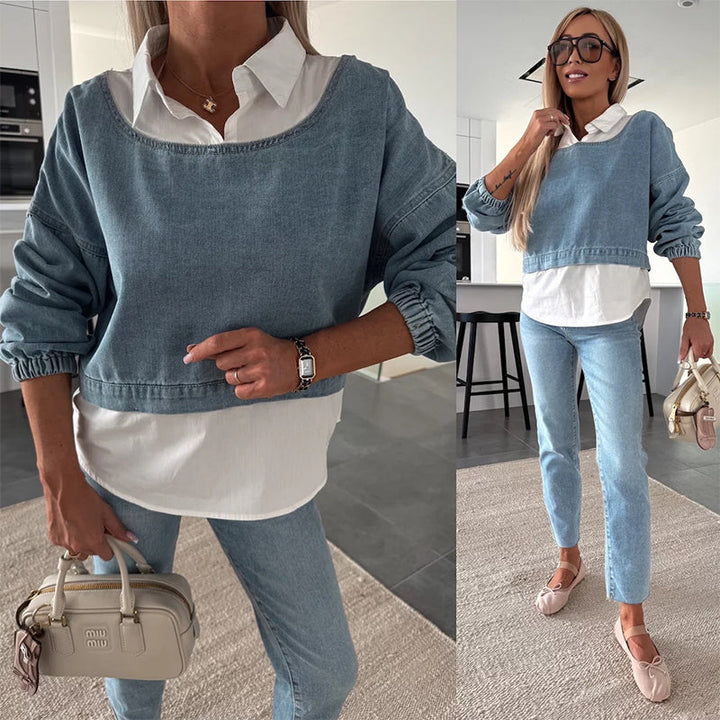 Morgan – Women’s Denim Two-Piece Set Top and Pants