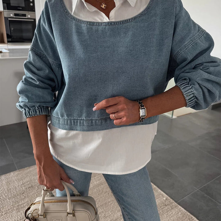 Morgan – Women’s Denim Two-Piece Set Top and Pants