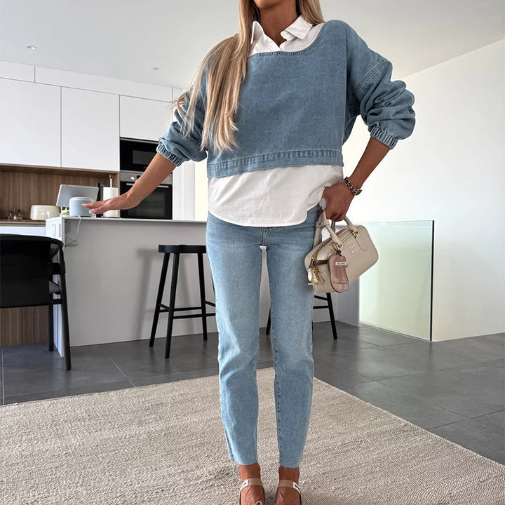 Morgan – Women’s Denim Two-Piece Set Top and Pants