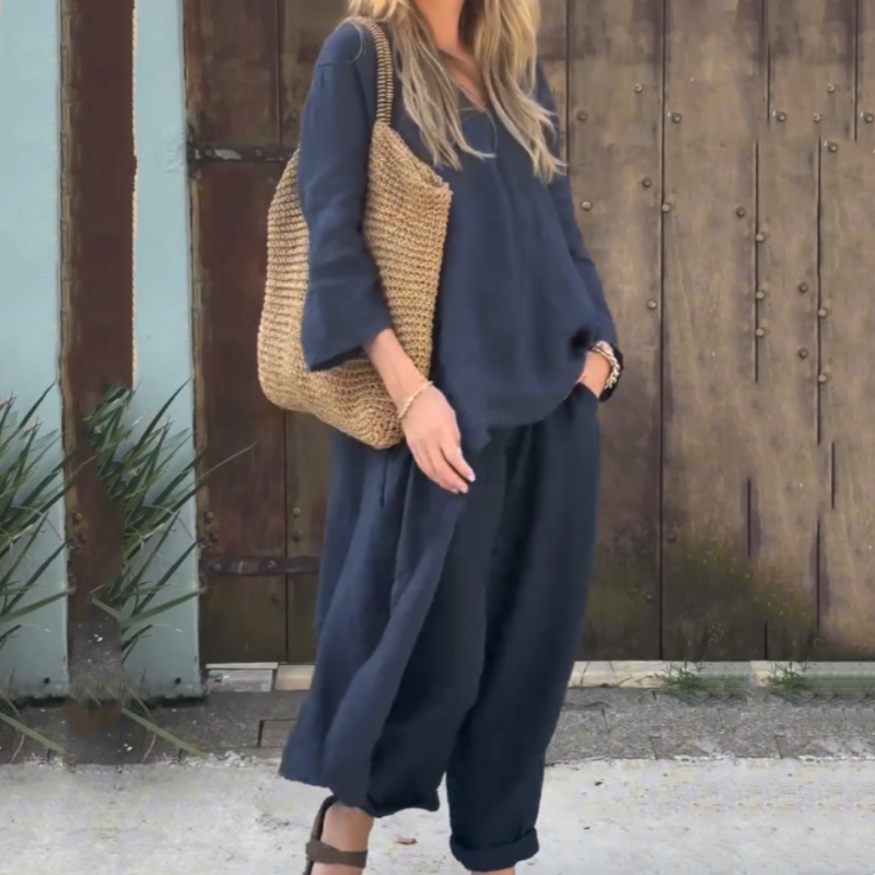 Louisa – Chic Two-Piece Set for Women with High-Low Hem