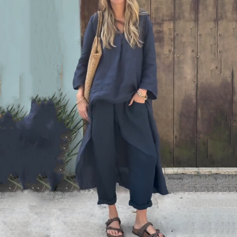 Louisa – Chic Two-Piece Set for Women with High-Low Hem