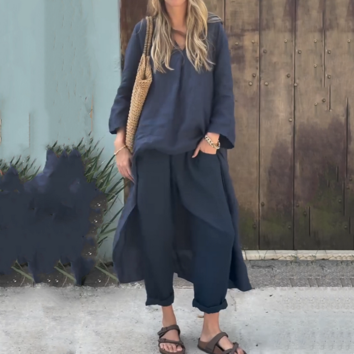 Louisa – Chic Two-Piece Set for Women with High-Low Hem