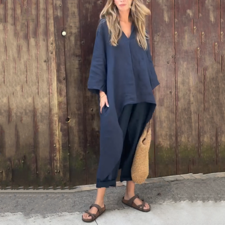 Louisa – Chic Two-Piece Set for Women with High-Low Hem