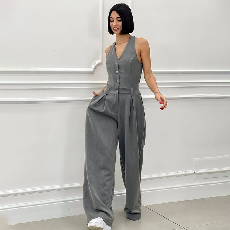 Aria – Women’s Sleeveless Button-Front Jumpsuit