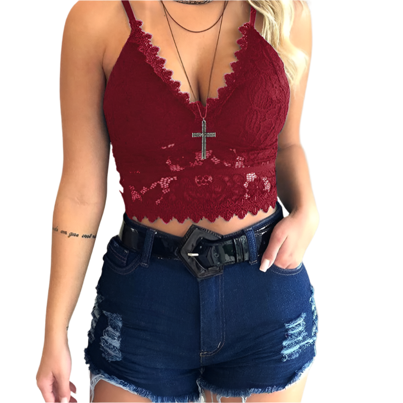 Emery – Women’s Floral Lace Cami Crop Top