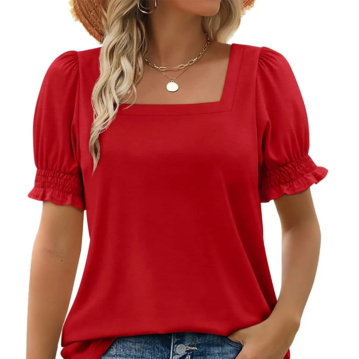 Bridget – Square Neck Women’s Smocked Sleeve T-Shirt