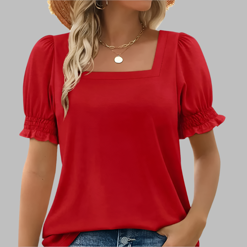 Bridget – Square Neck Women’s Smocked Sleeve T-Shirt