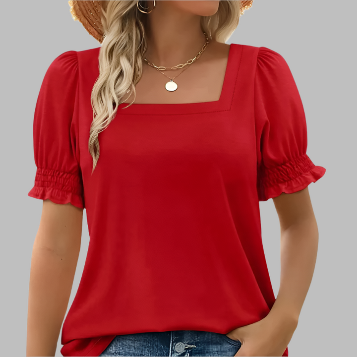 Bridget – Square Neck Women’s Smocked Sleeve T-Shirt
