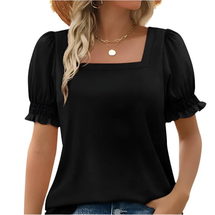 Bridget – Square Neck Women’s Smocked Sleeve T-Shirt